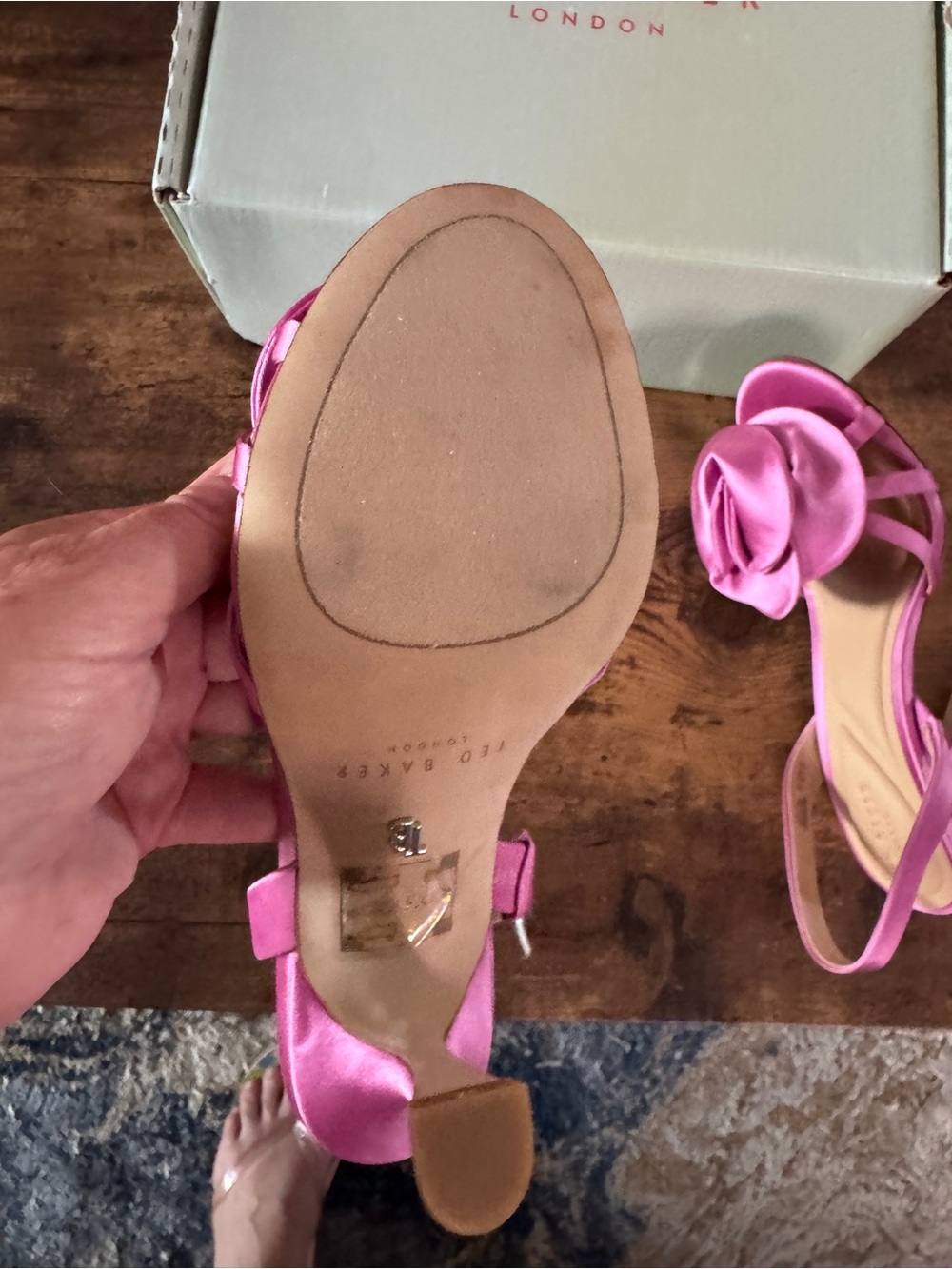 Ted Baker Pink Satin Slingback Heels with Rosette Detail - Picture 9 of 11